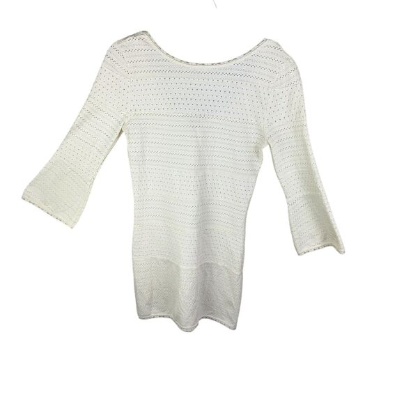 Free People Mini Dress Womens Size Small Ivory Bell Sleeve Boho Hippie - Picture 2 of 4
